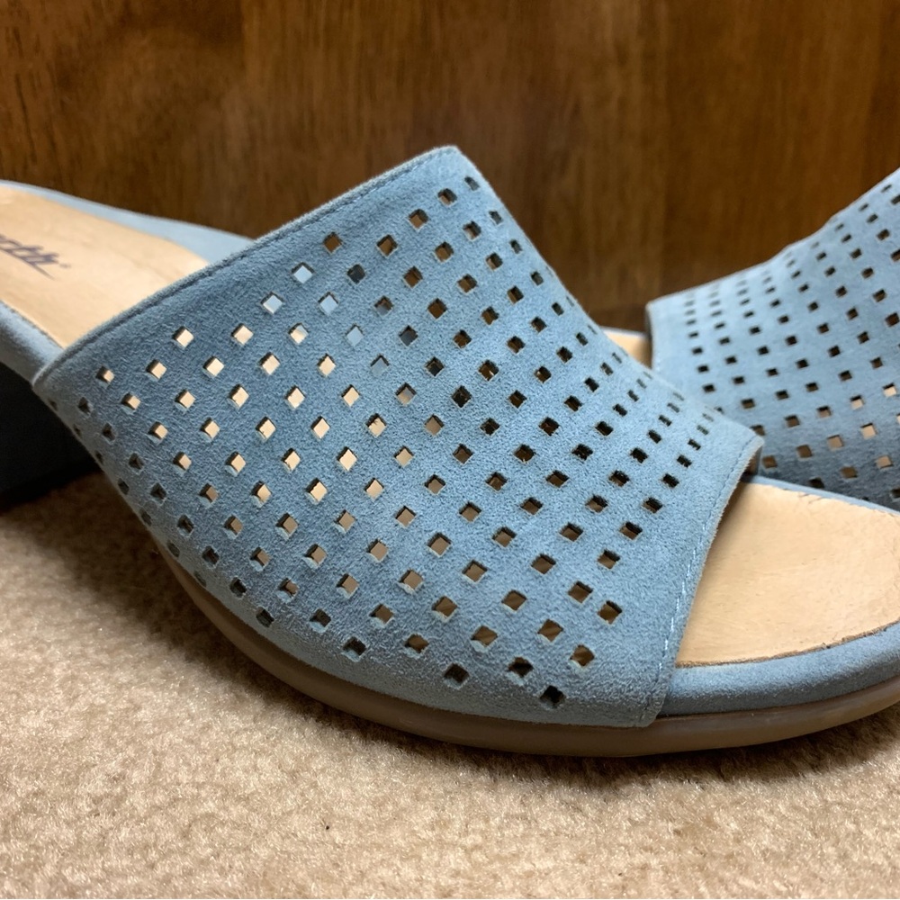 Earth Perforated Blue Suede Mules - Picture 7 of 8